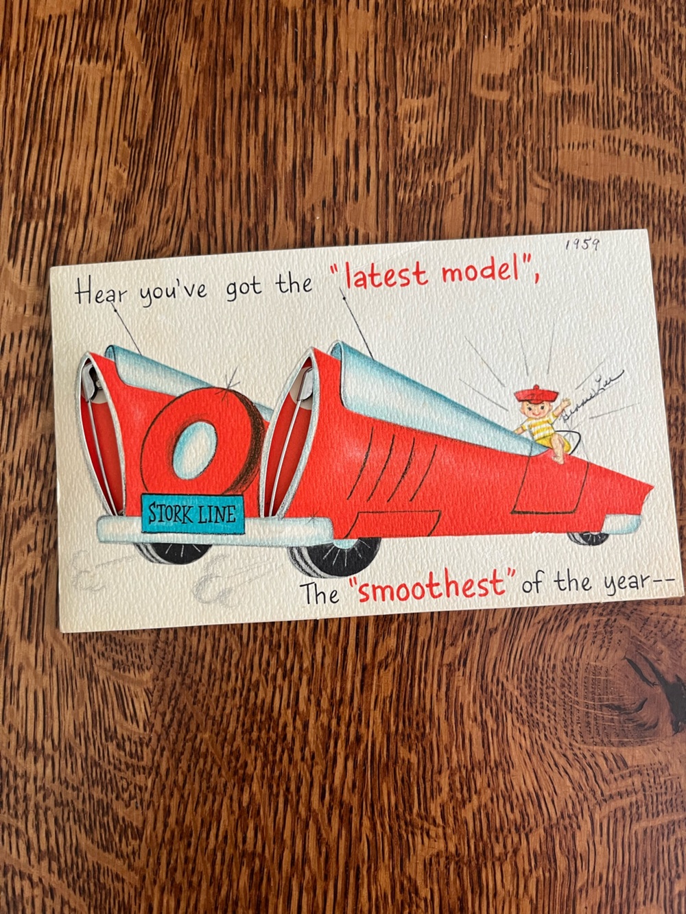 Vintage Hallmark Card 1950's Congratulations Baby Safety Fins/Pins Car
